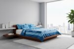 conjunto de seda azul para cama doble