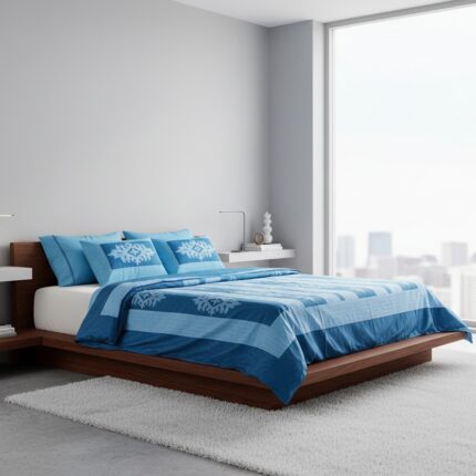 conjunto de seda azul para cama doble