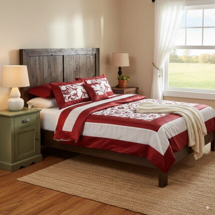 Juego de Colcha de Seda Doble en rojo y blanco