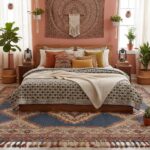 colcha beige y azul cama doble