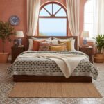 colcha beige y azul cama doble