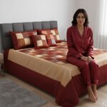 Juego de Colcha de Seda Doble patchwork colores cobre y granate