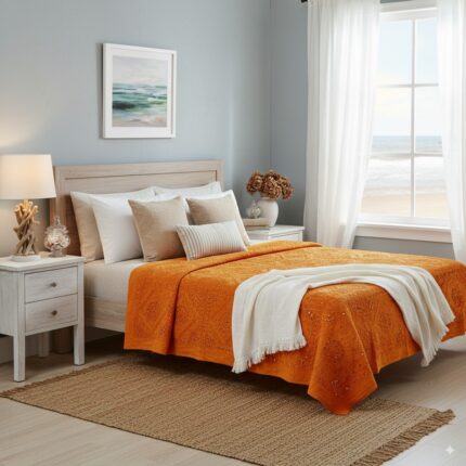 cubrecama naranjo de algodon con espejitos