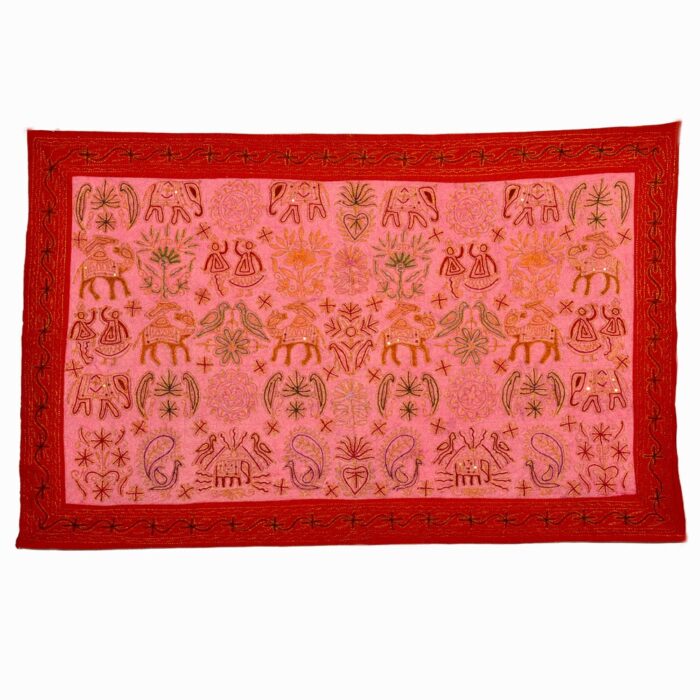 Tapiz Rosa Con Borde Rojo Bharat Artesan a Productos De La India