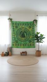 tapiz de algodon de ohm y budha decoracion pared