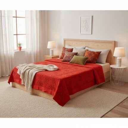 cubrecama rojo de algodon con espejitos